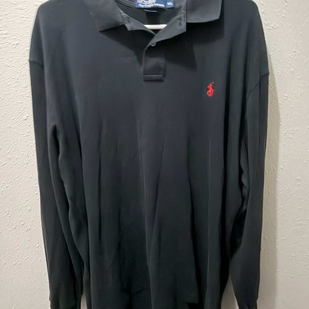 Polo Ralph Lauren Mens XL Black Long Sleeve Polo Shirt Red Pony Logo